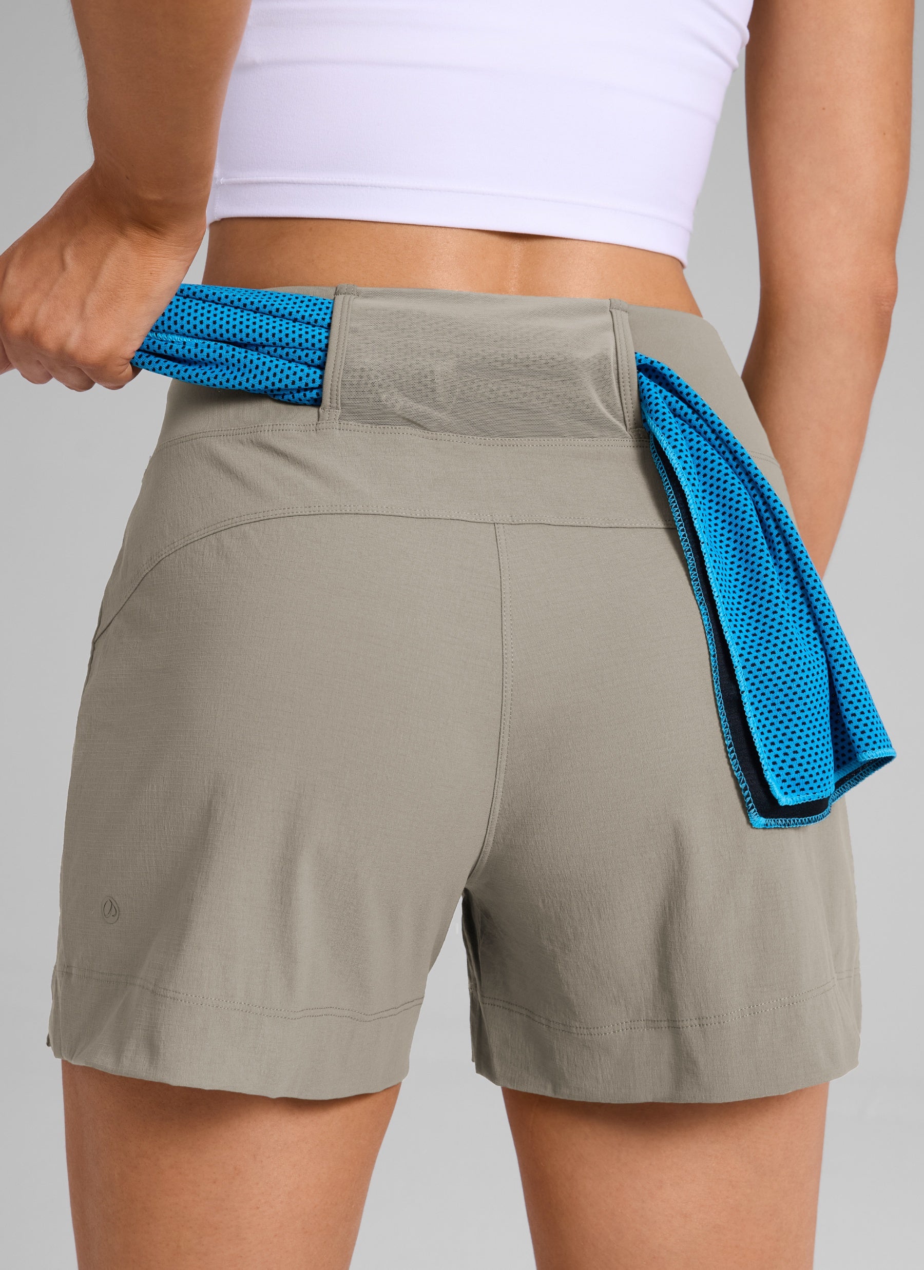 CRZ YOGA Women's Hiking Ripstop Mid-Rise Hiking Shorts Zip Pockets 4'' Cliff Ash