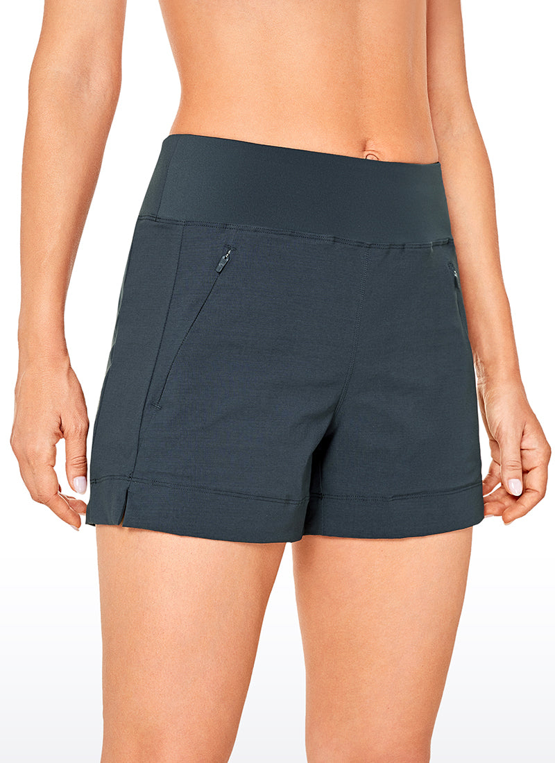 CRZ YOGA Women's Hiking Ripstop Mid-Rise Hiking Shorts Zip Pockets 4'' Ink Gray