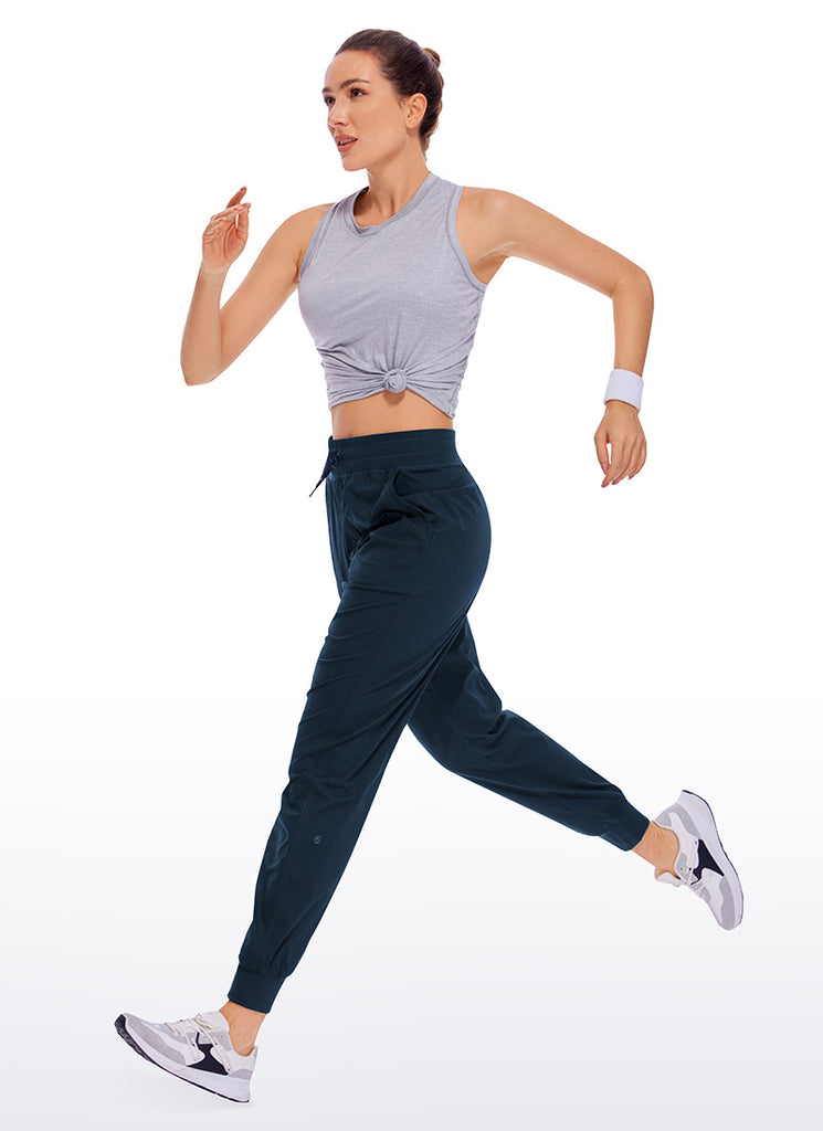 CRZ YOGA Women's Travel Classic Fit Striped Joggers 28'' Ruched Ink Blue