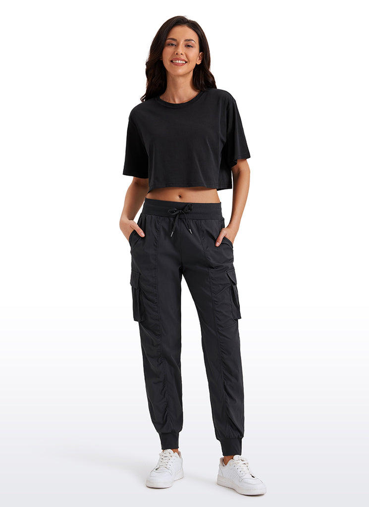 CRZ YOGA Women's Lightweight Running Classic Fit Ruched Joggers 28.5'' Black