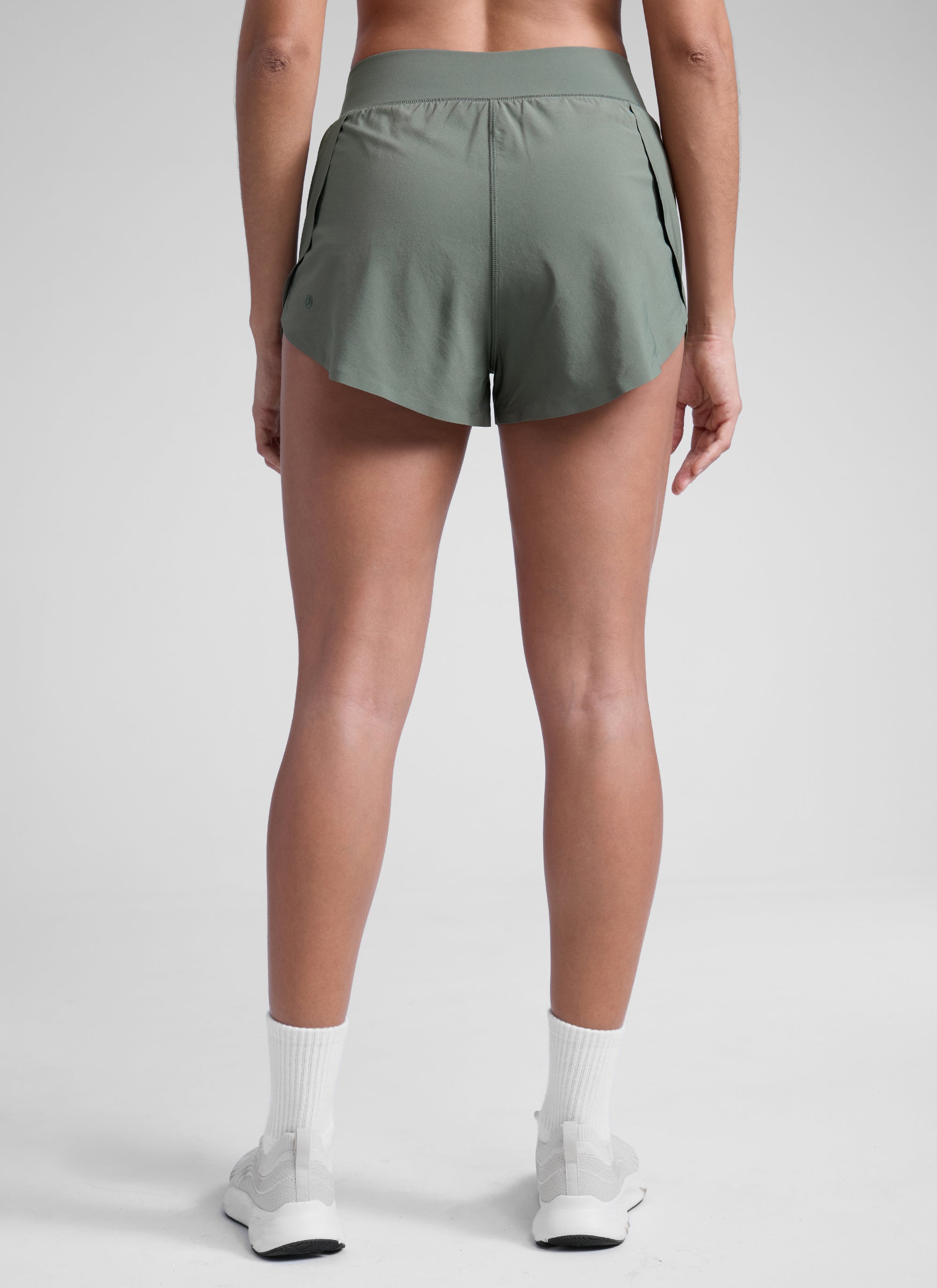 CRZ YOGA Women's Running High Rise Mesh Lined Shorts 3'' Workout Short Grey Sage @model_info:Dany