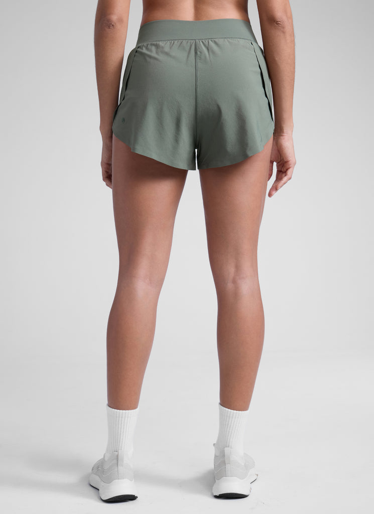 CRZ YOGA Women's Running High Rise Mesh Lined Shorts 3'' Workout Short Grey Sage