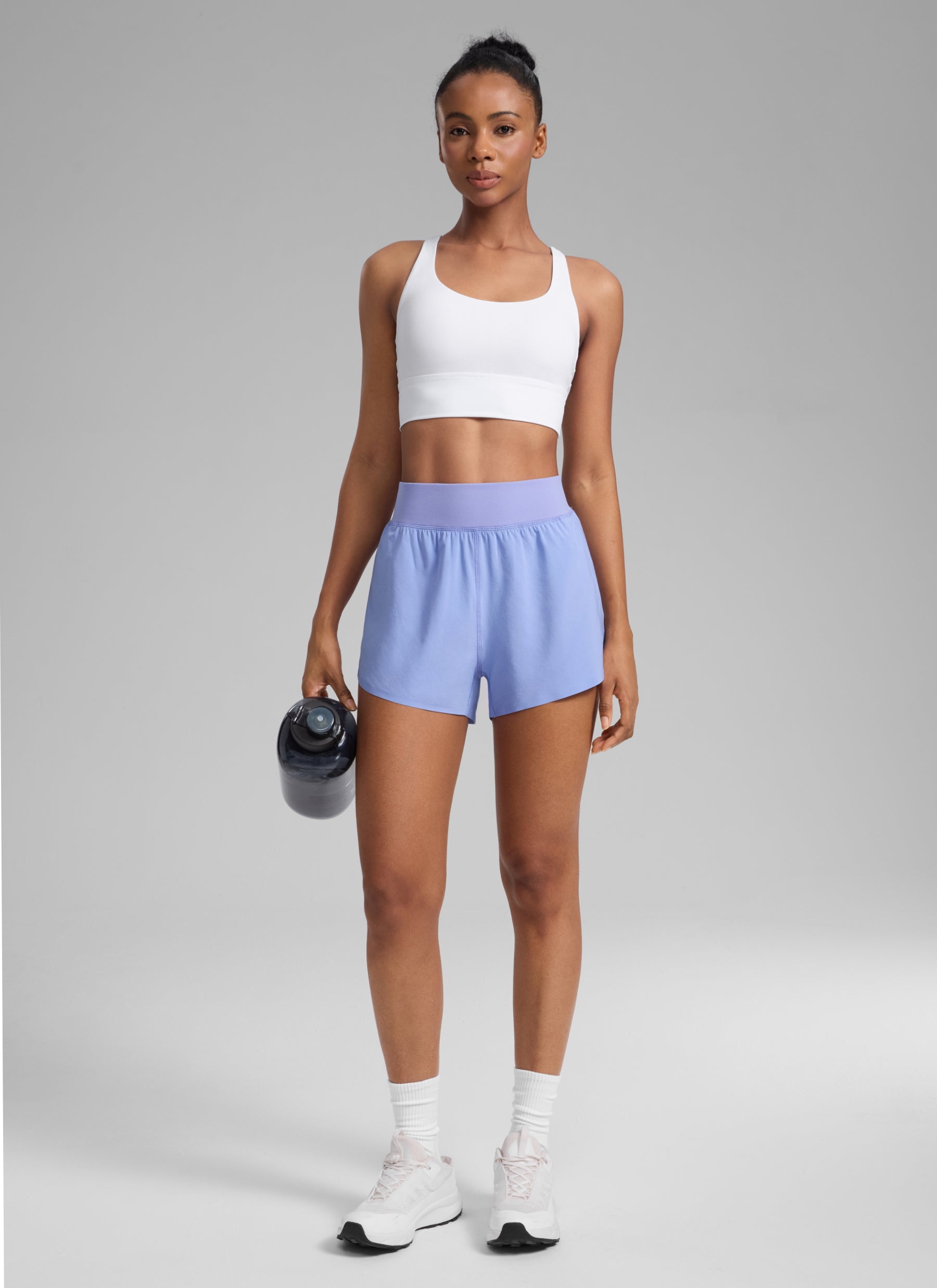 CRZ YOGA Women's Running High Rise Mesh Lined Shorts 3'' Workout Short Periwinkle Purple @model_info:N