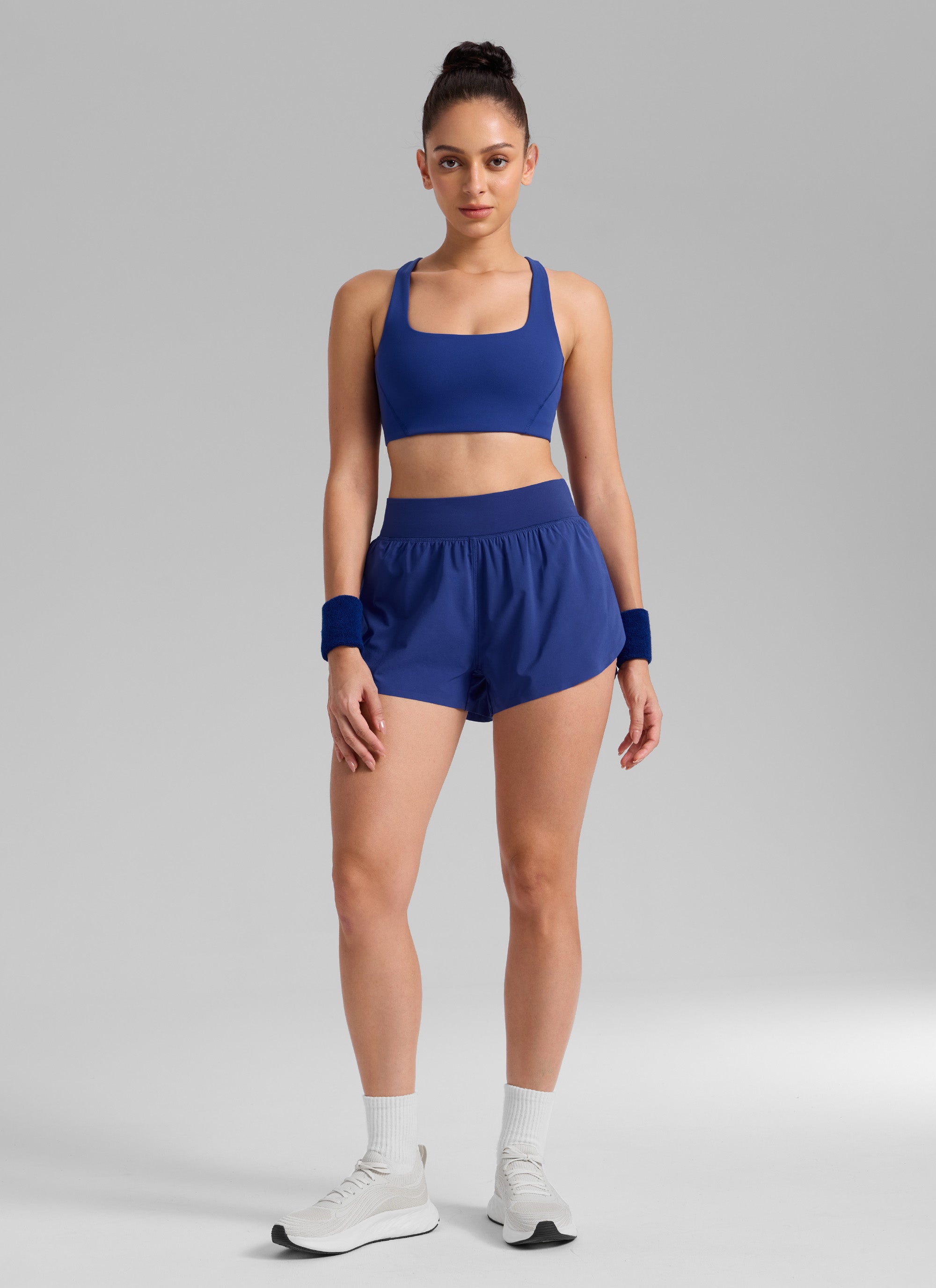 CRZ YOGA Women's Running High Rise Mesh Lined Shorts 3'' Workout Short Larkspur Blue
