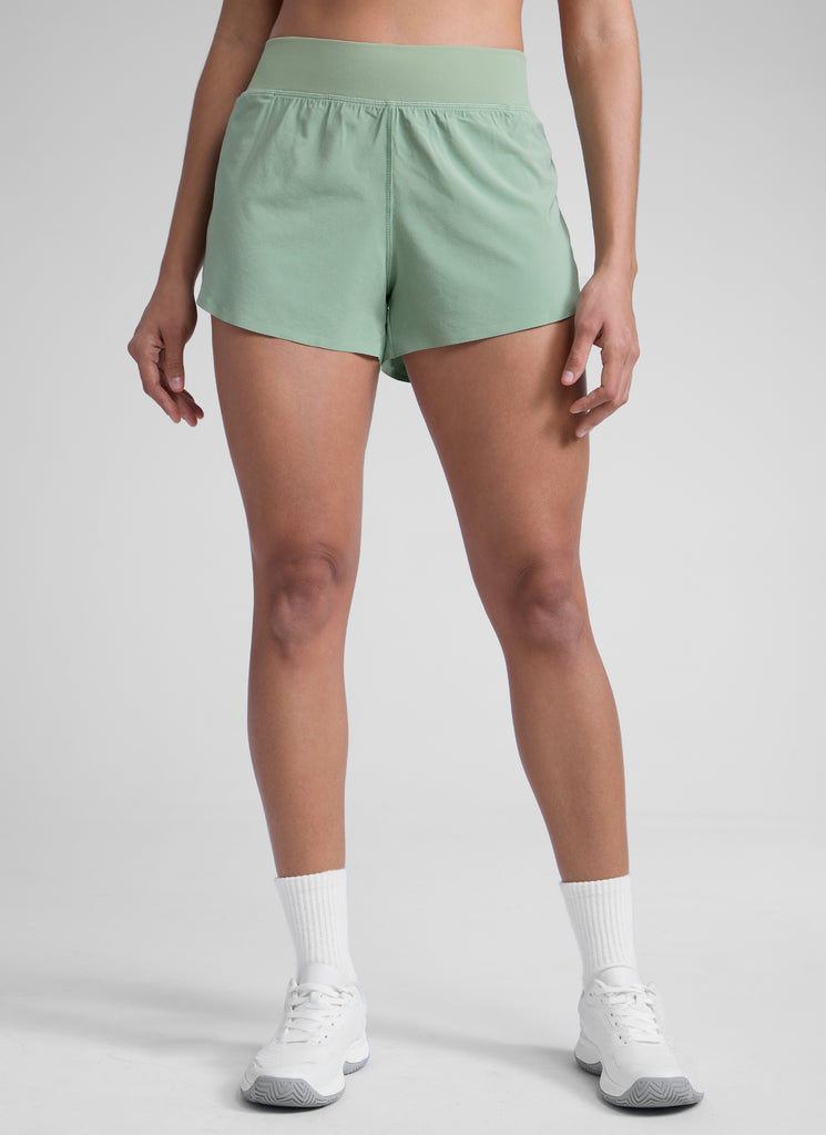 CRZ YOGA Women's Running High Rise Mesh Lined Shorts 3'' Workout Short Blue Linen