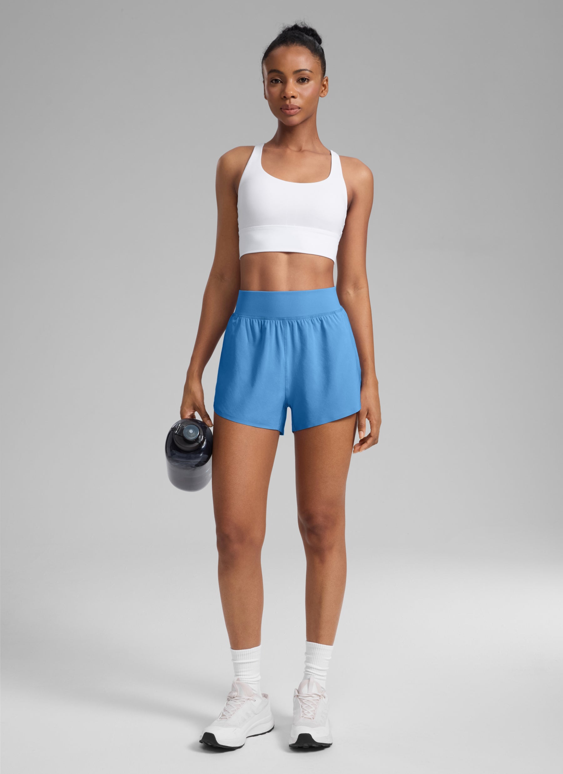 CRZ YOGA Women's Running High Rise Mesh Lined Shorts 3'' Workout Short Party Blue