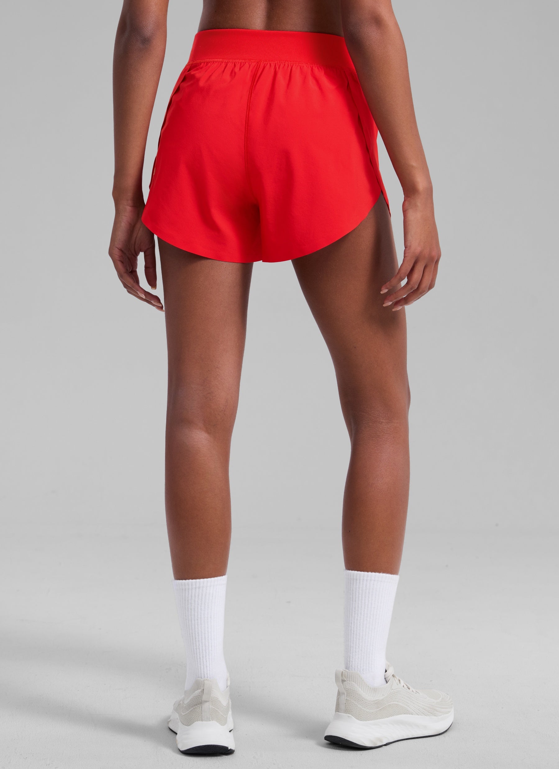 CRZ YOGA Women's Running High Waisted Mesh Lined Shorts Workout Shorts Deep Red