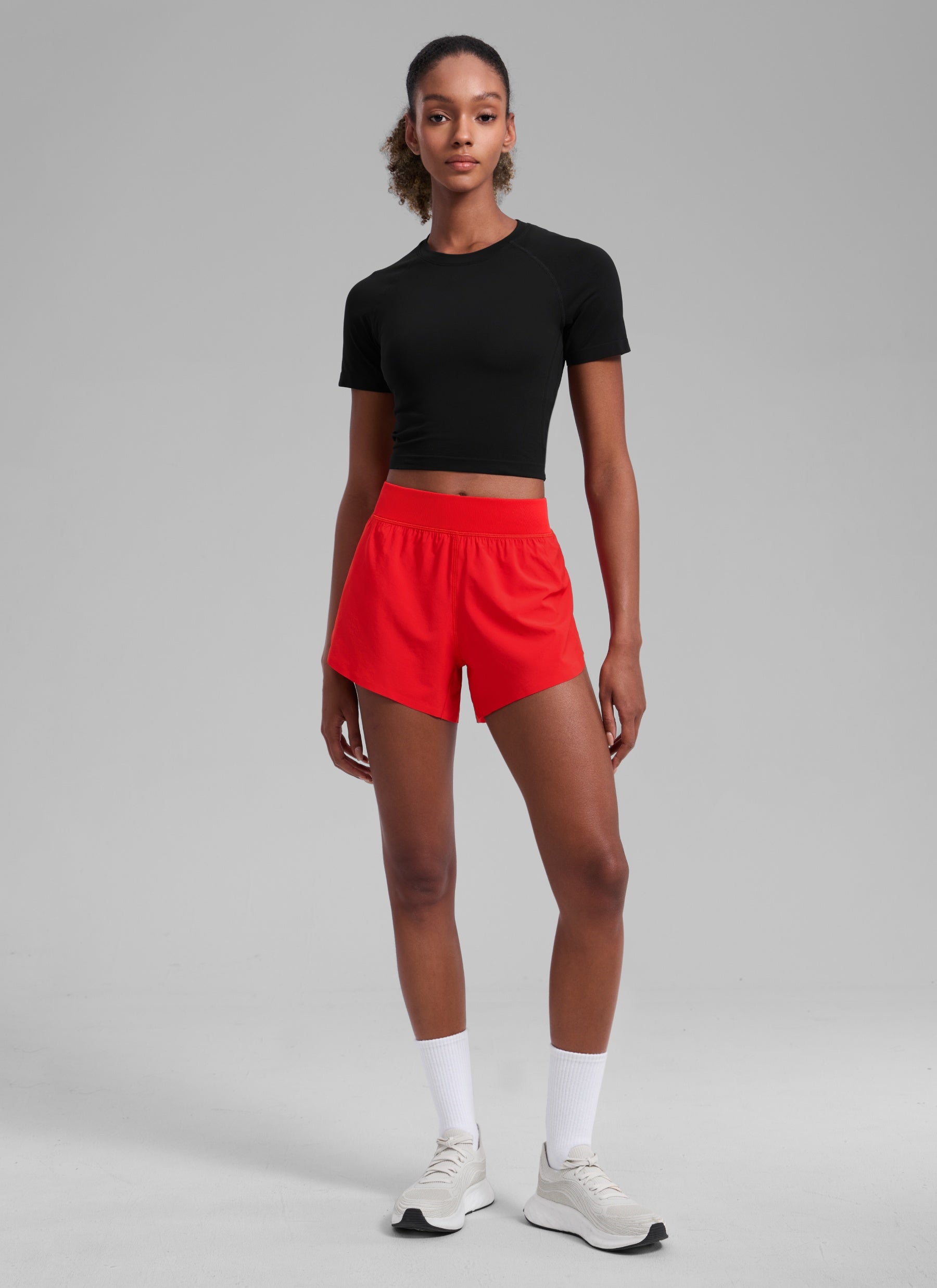 CRZ YOGA Women's Running High Waisted Mesh Lined Shorts Workout Shorts Deep Red