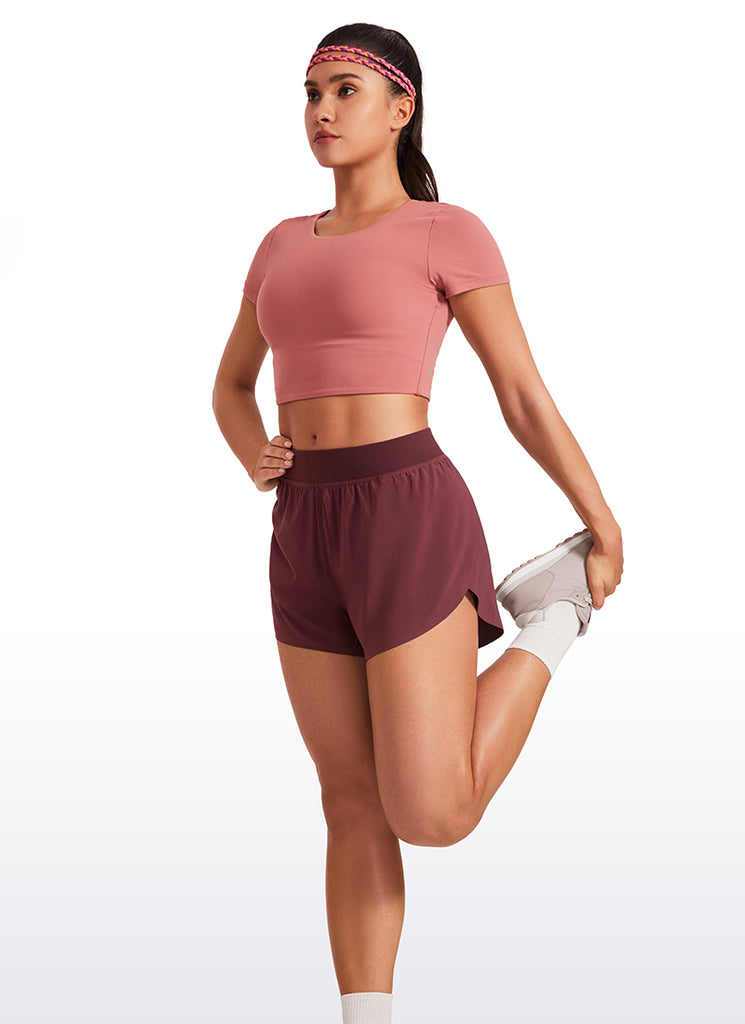 CRZ YOGA Women's Running High Waisted Mesh Lined Shorts Workout Shorts Taupe