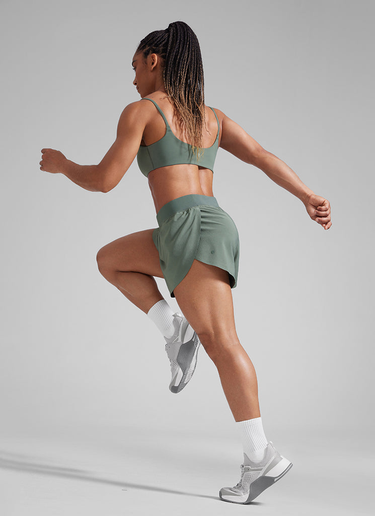 CRZ YOGA Women's Running High Waisted Mesh Lined Shorts Workout Shorts Light grayish blue