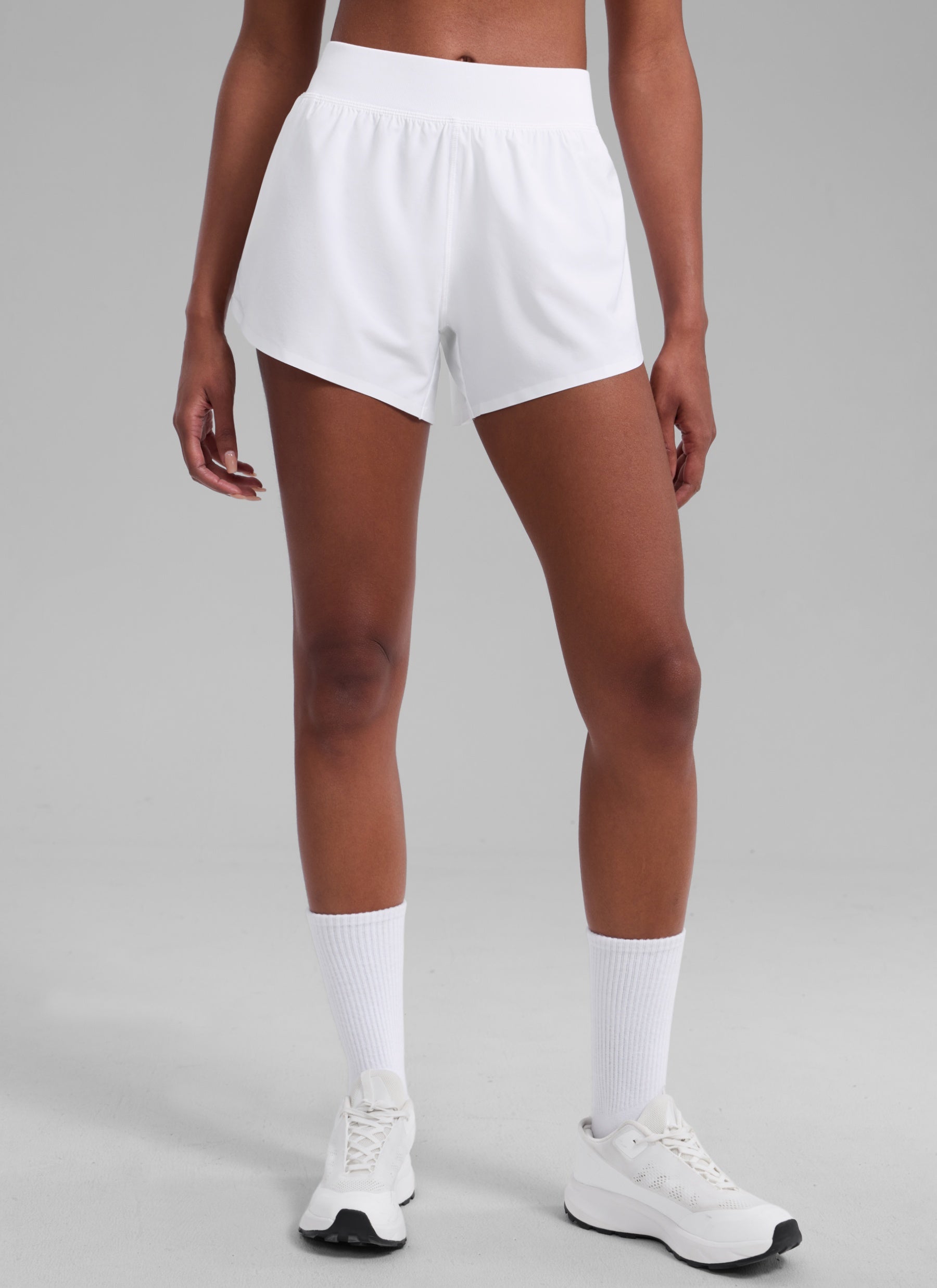 CRZ YOGA Women's Running High Waisted Mesh Lined Shorts Workout Shorts White