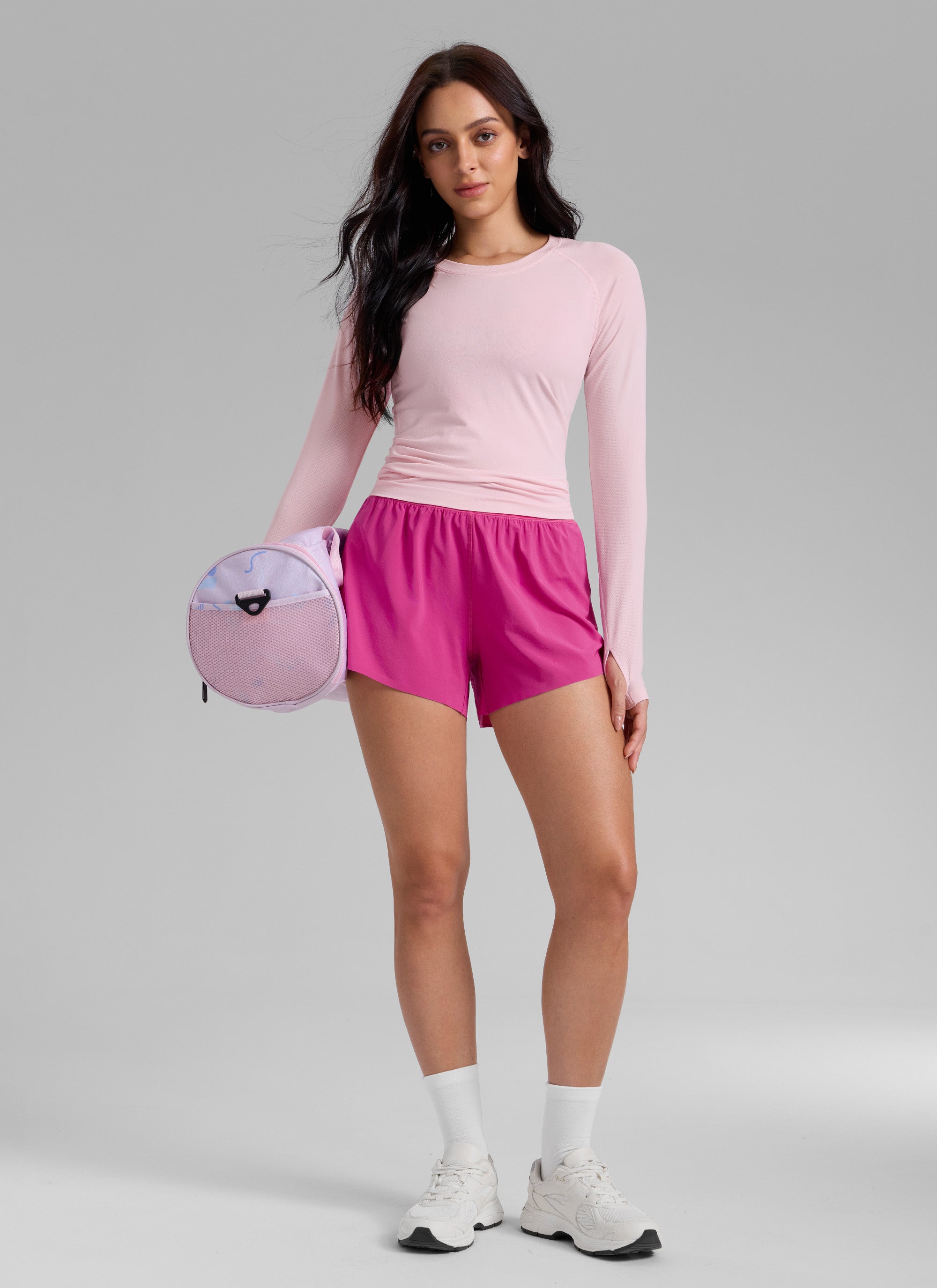CRZ YOGA Women's Running High Waisted Mesh Lined Shorts Workout Shorts Hibiscus Purple @model_info:Bruna