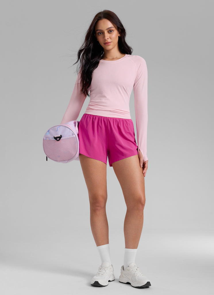 CRZ YOGA Women's Running High Waisted Mesh Lined Shorts Workout Shorts Grey Sage