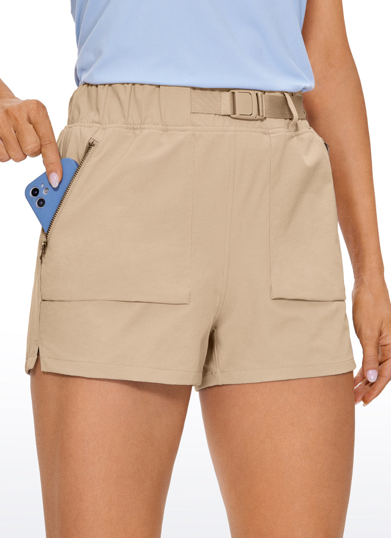 CRZ YOGA Women's Hiking Waterproof Hiking Shorts with Belt 3'' Ivory Cream
