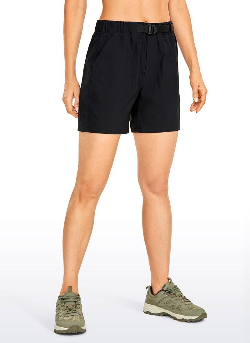 CRZ YOGA Women's Hiking Ripstop Mid-Rise Shorts Removable Belt 6'' Black