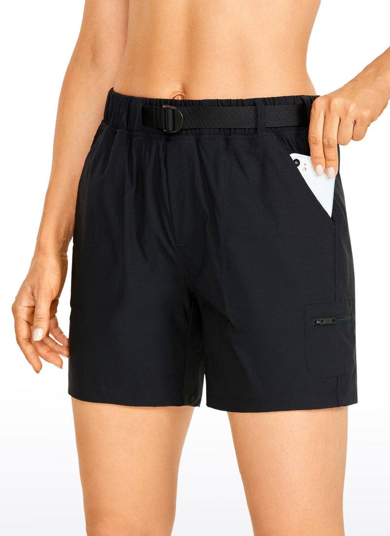 CRZ YOGA Women's Hiking Ripstop Mid-Rise Shorts Removable Belt 6'' Black