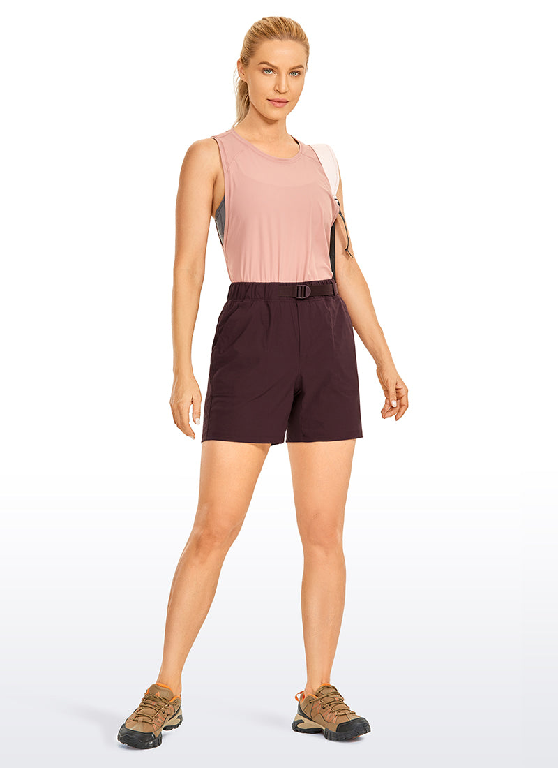 CRZ YOGA Women's Hiking Ripstop Mid-Rise Shorts Removable Belt 6'' Dark Russet
