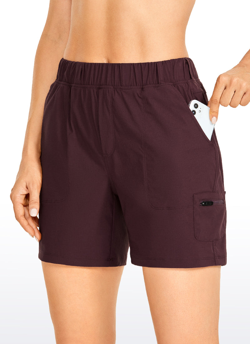 CRZ YOGA Women's Hiking Ripstop Mid-Rise Shorts Removable Belt 6'' Dark Russet