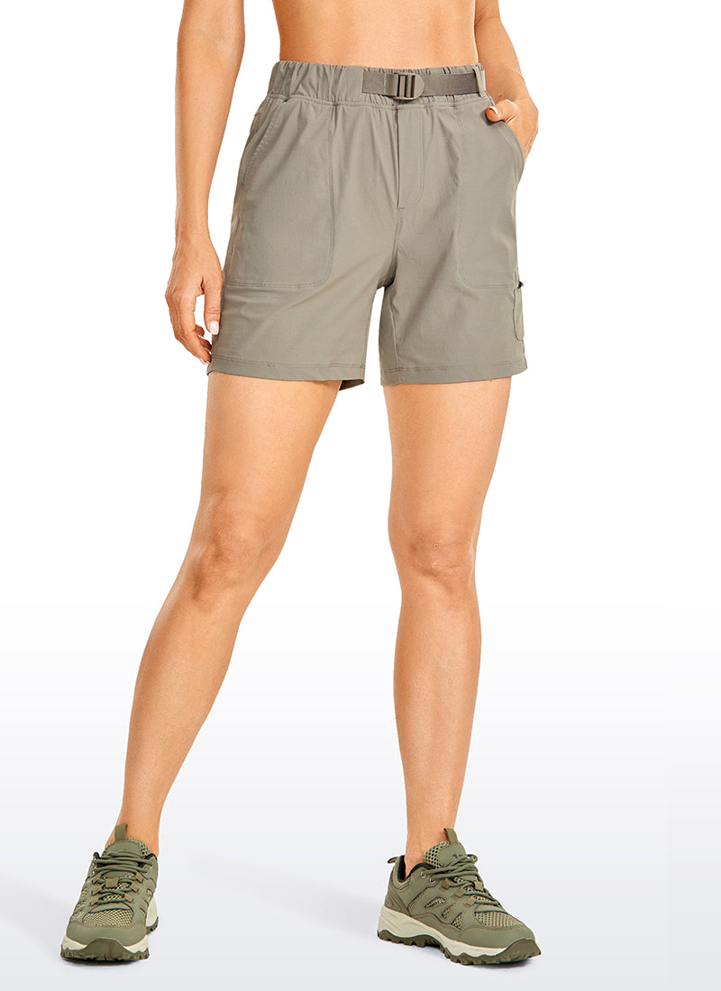 CRZ YOGA Women's Hiking Ripstop Mid-Rise Shorts Removable Belt 6'' Cliff Ash