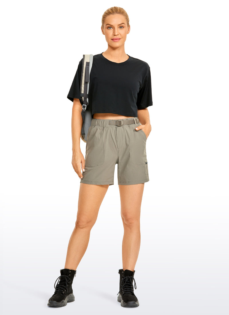 CRZ YOGA Women's Hiking Ripstop Mid-Rise Shorts Removable Belt 6'' Cliff Ash