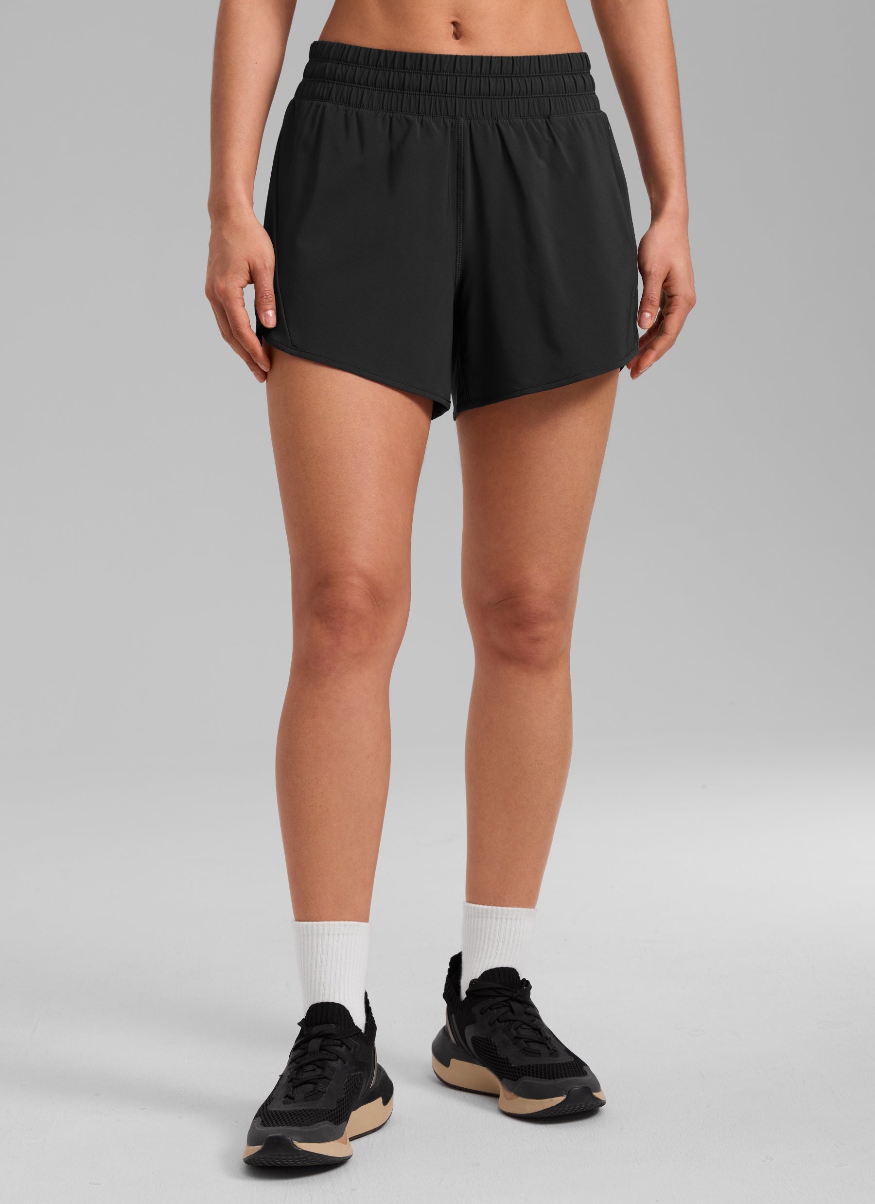 CRZ YOGA Women's Running Mid Rise Feathery-Fit Mesh Liner Shorts 5'' Black