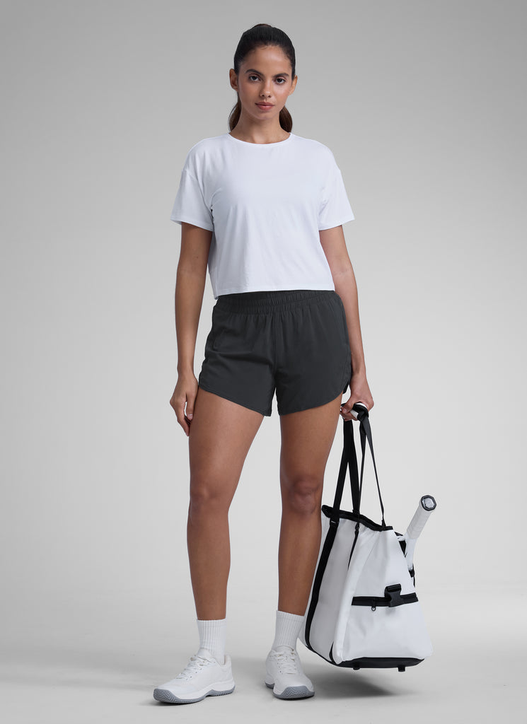 CRZ YOGA Women's Running Mid Rise Feathery-Fit Mesh Liner Shorts 5'' Stelindigo