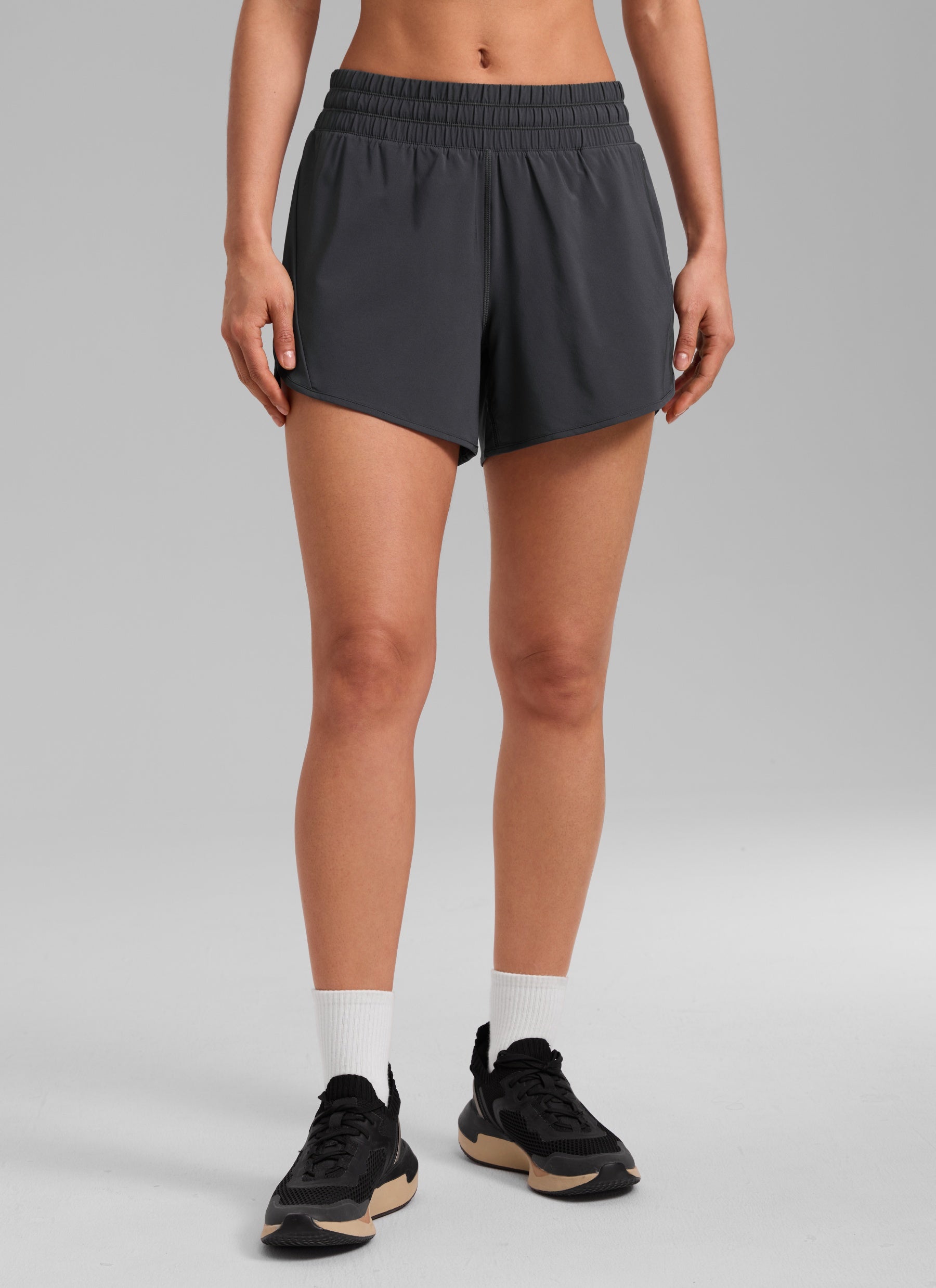 CRZ YOGA Women's Running Mid Rise Feathery-Fit Mesh Liner Shorts 5'' Graphite Grey