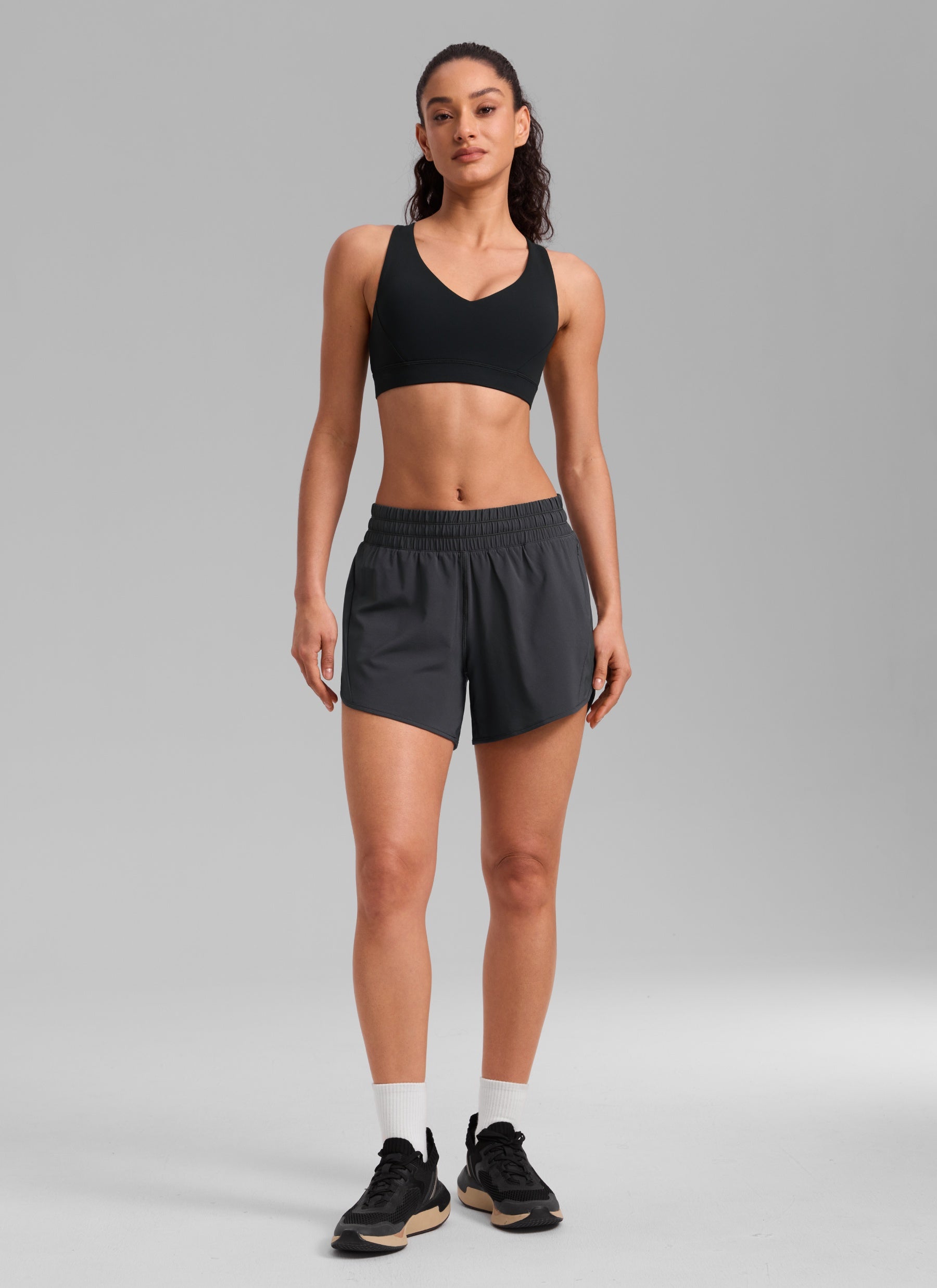 CRZ YOGA Women's Running Mid Rise Feathery-Fit Mesh Liner Shorts 5'' Graphite Grey