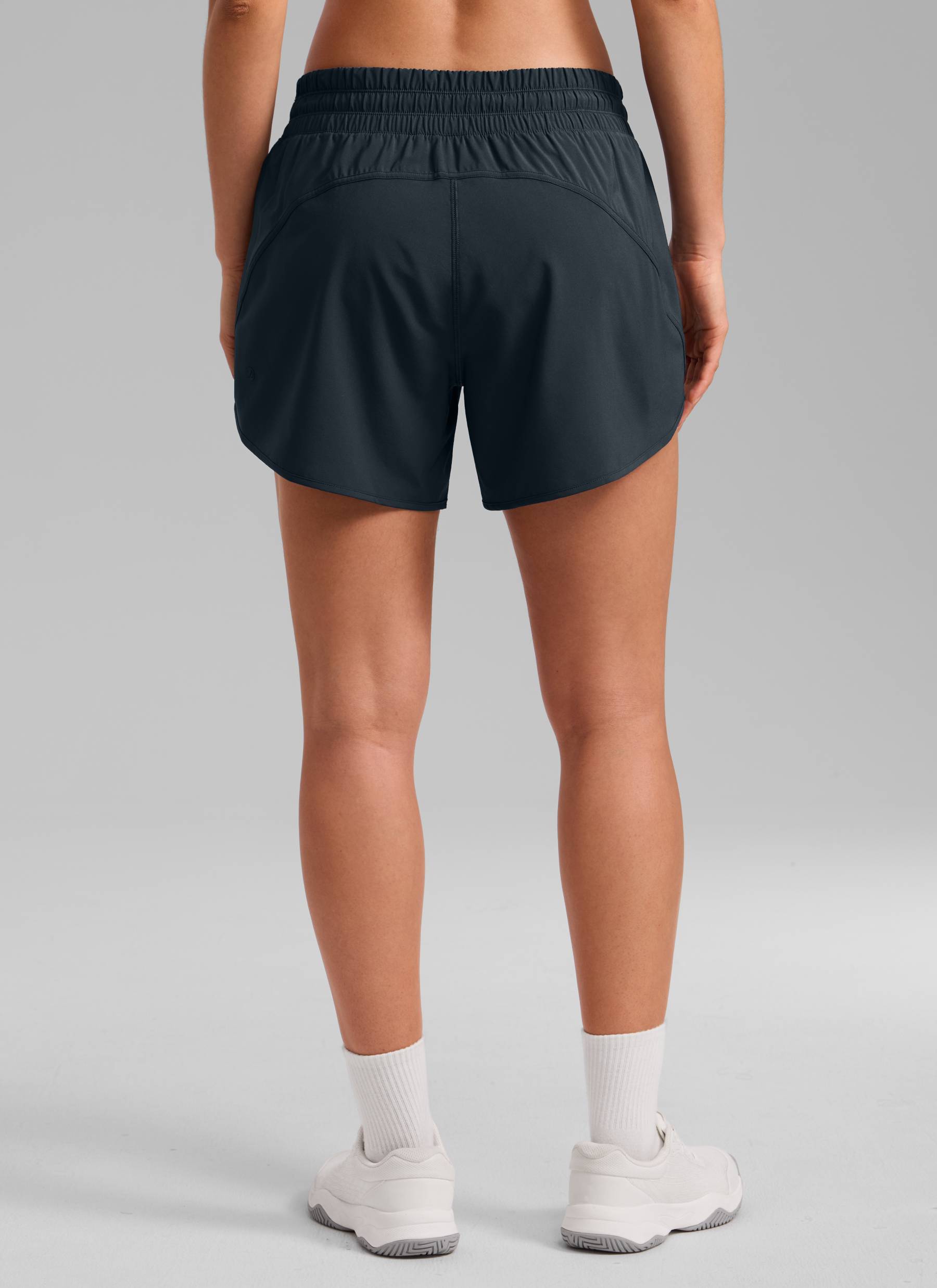 CRZ YOGA Women's Running Mid Rise Feathery-Fit Mesh Liner Shorts 5'' True Navy