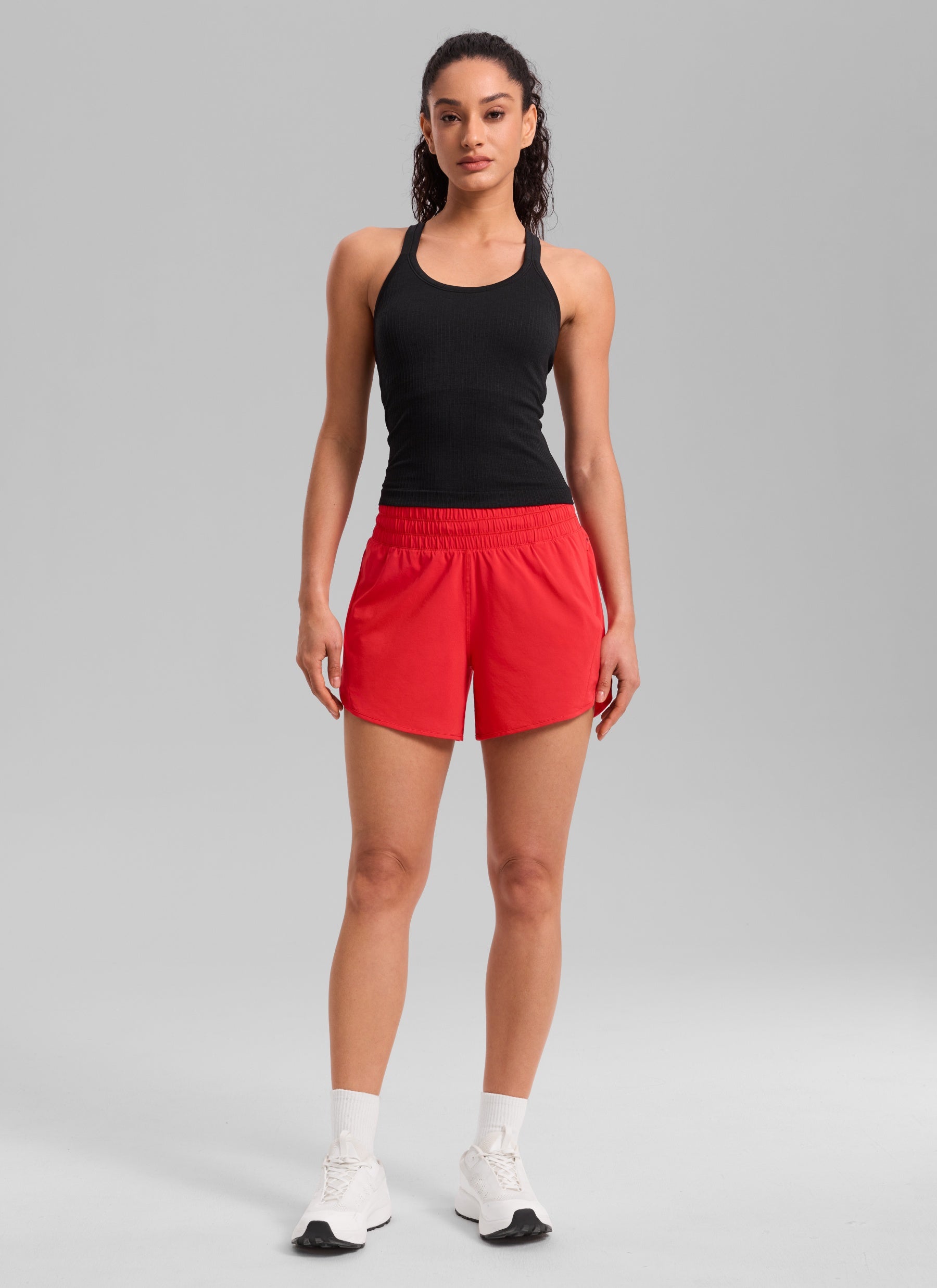 CRZ YOGA Women's Running Mid Rise Feathery-Fit Mesh Liner Shorts 5'' Deep Red
