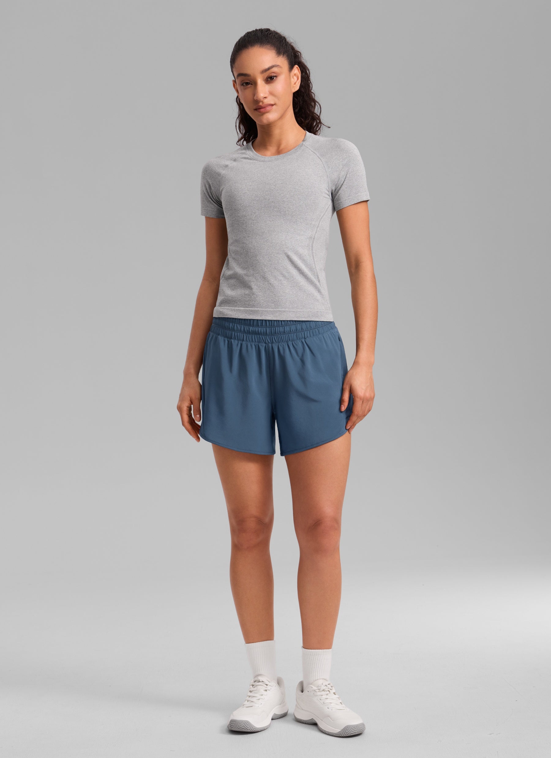 CRZ YOGA Women's Running Mid Rise Feathery-Fit Mesh Liner Shorts 5'' Stelindigo