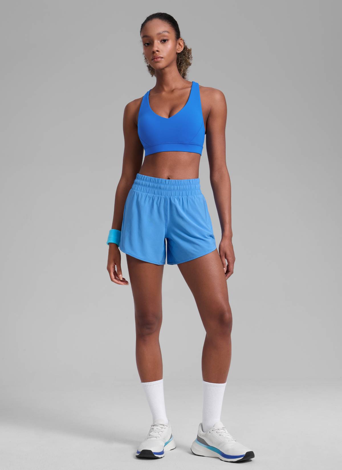 CRZ YOGA Women's Running Mid Rise Feathery-Fit Mesh Liner Shorts 5'' Party Blue