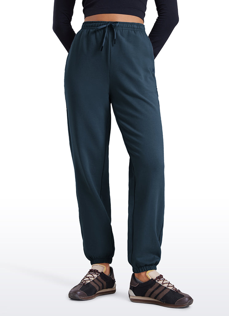 CRZ YOGA Fleece Sweatpants Women Cotton Pockets High Waisted Joggers Sterling