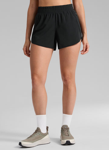 CRZ YOGA Women's Running High Waisted Mesh Lined Shorts 3'' Black