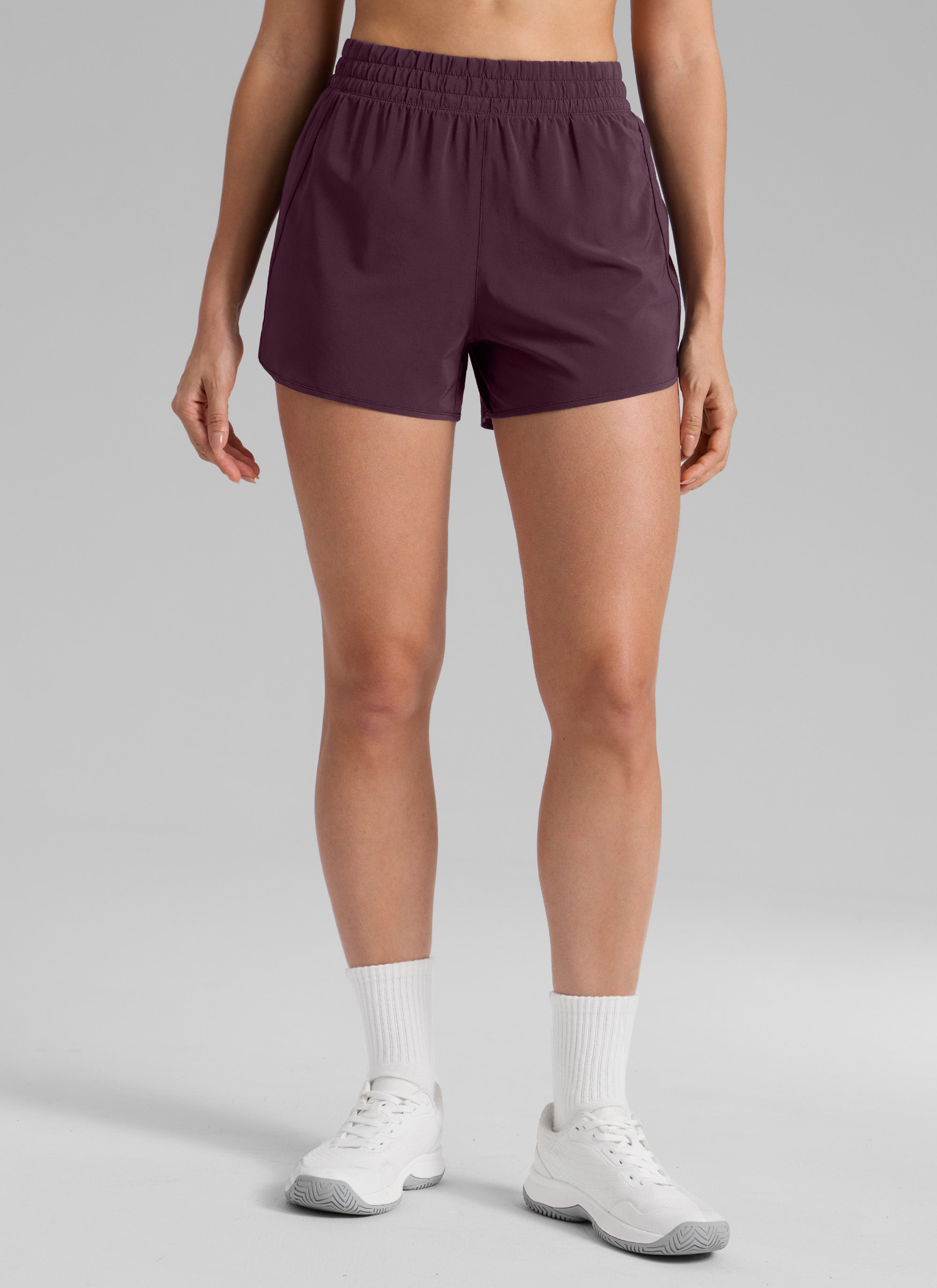 CRZ YOGA Women's Running High Waisted Mesh Lined Shorts 3'' Arctic Plum @model_info:Bruna