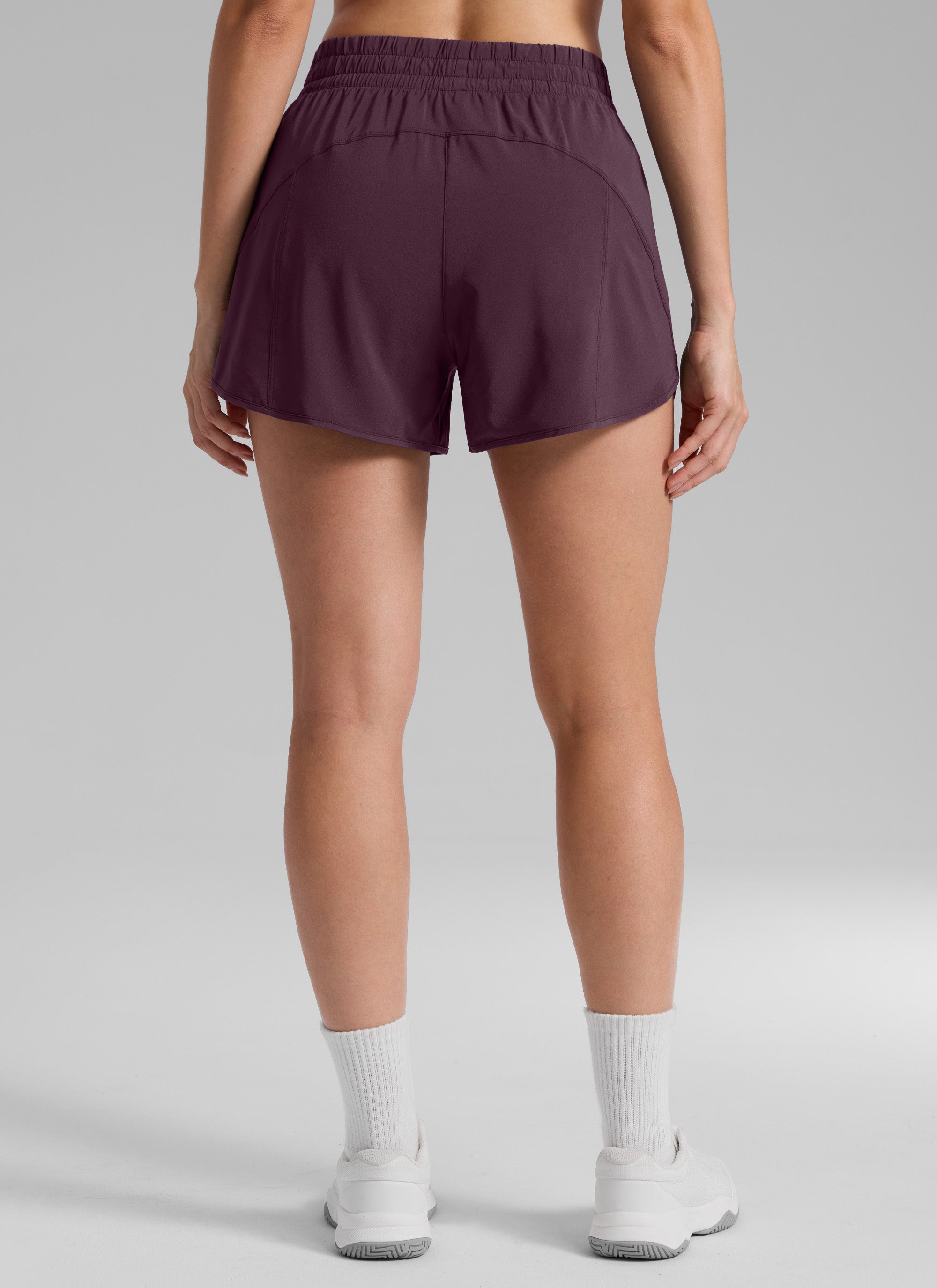 CRZ YOGA Women's Running High Waisted Mesh Lined Shorts 3'' Arctic Plum @model_info:Bruna