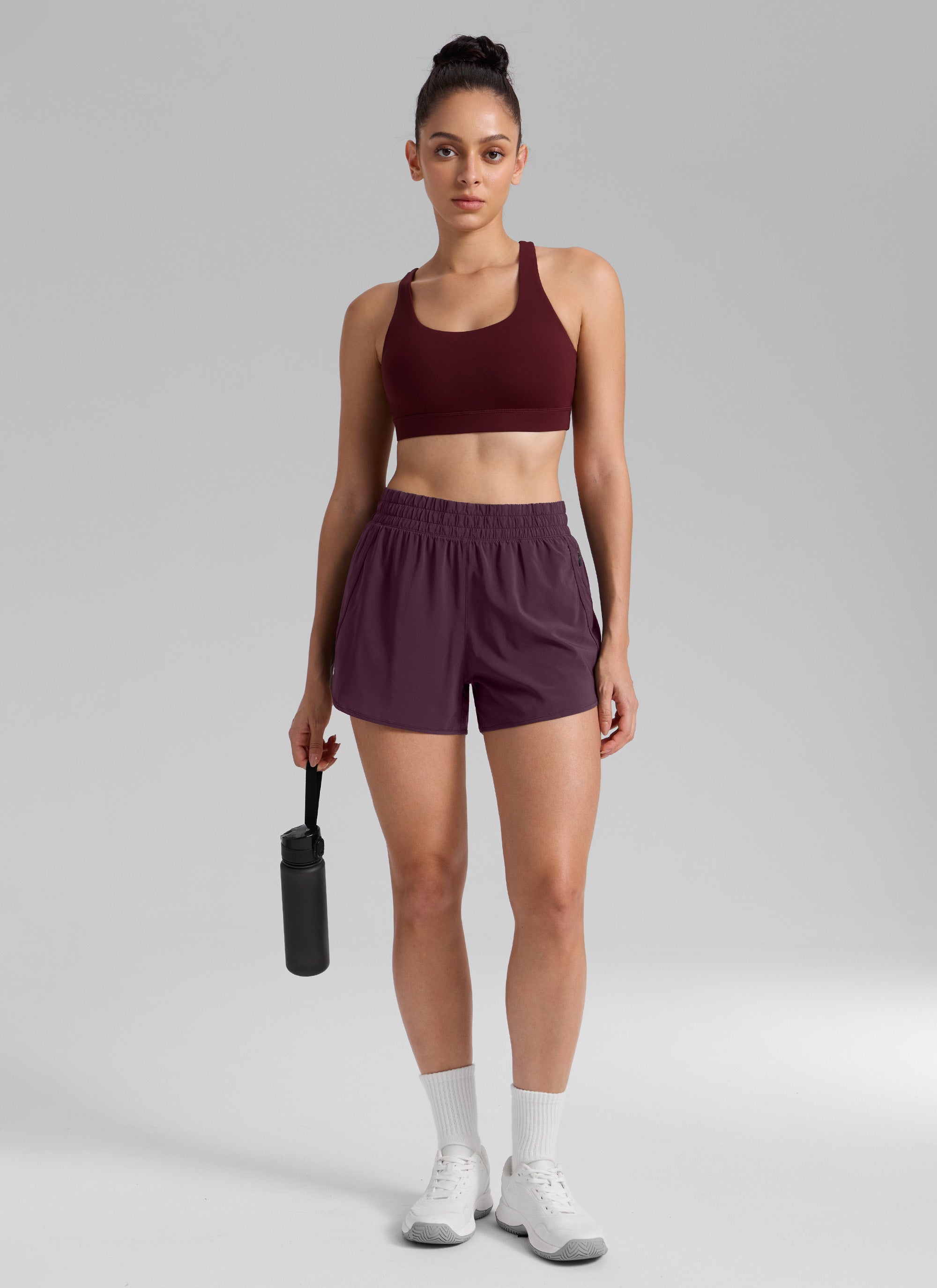 CRZ YOGA Women's Running High Waisted Mesh Lined Shorts 3'' Arctic Plum @model_info:Bruna