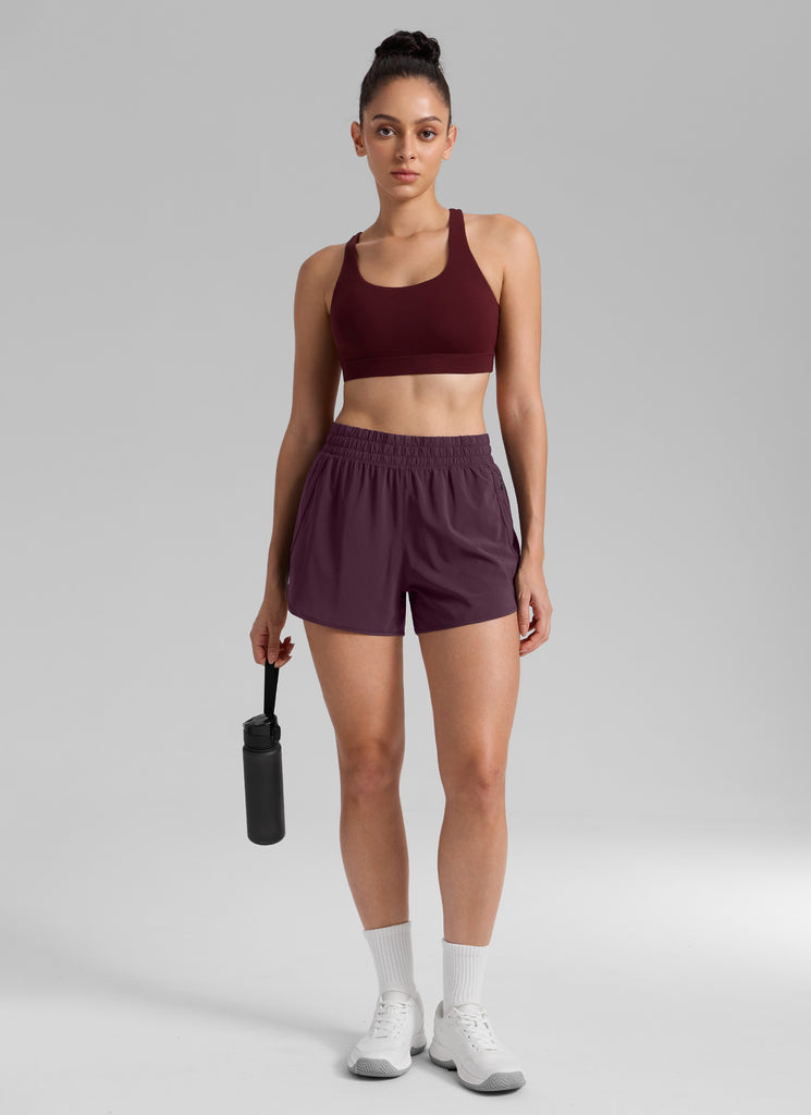 CRZ YOGA Women's Running High Waisted Mesh Lined Shorts 3'' White