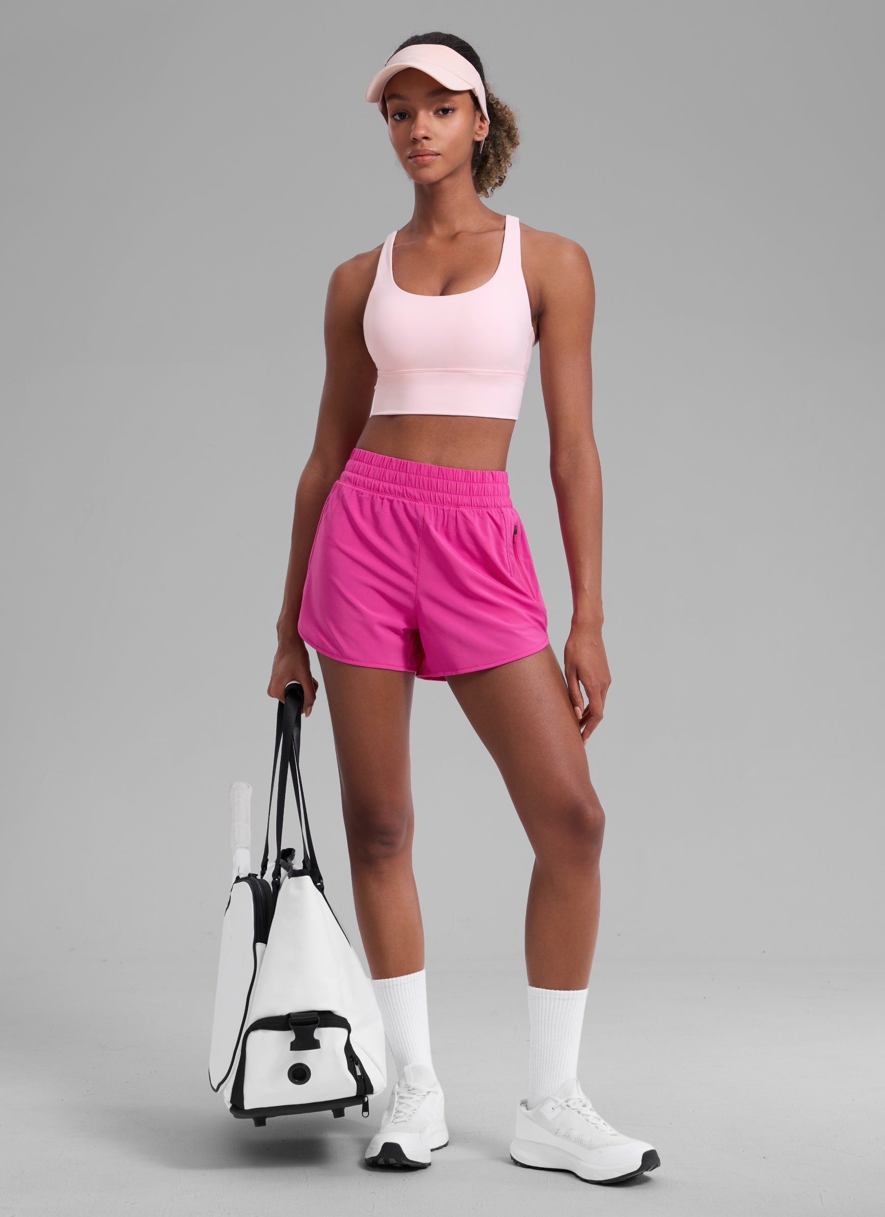 CRZ YOGA Women's Running High Waisted Mesh Lined Shorts 3'' Hibiscus Purple @model_info:Patrica
