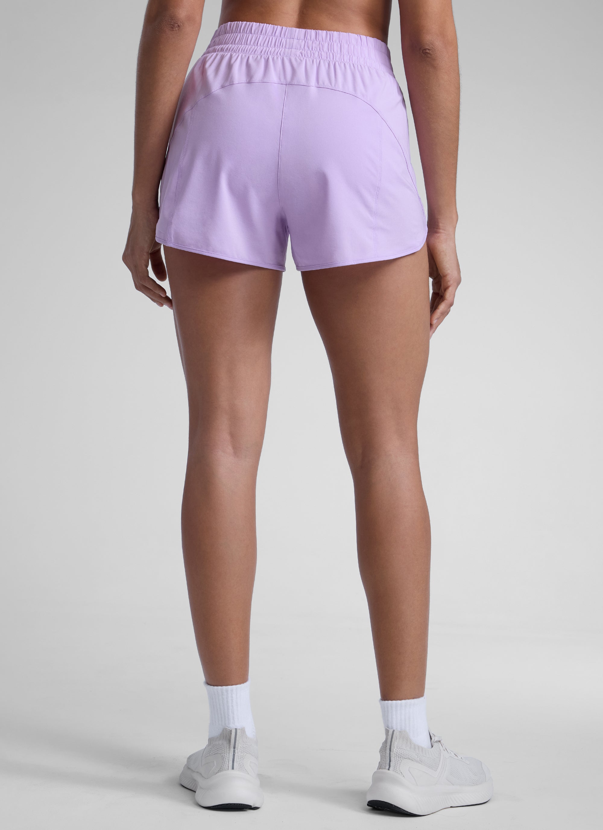 CRZ YOGA Women's Running High Waisted Mesh Lined Shorts 3'' Lilac @model_info:Dany