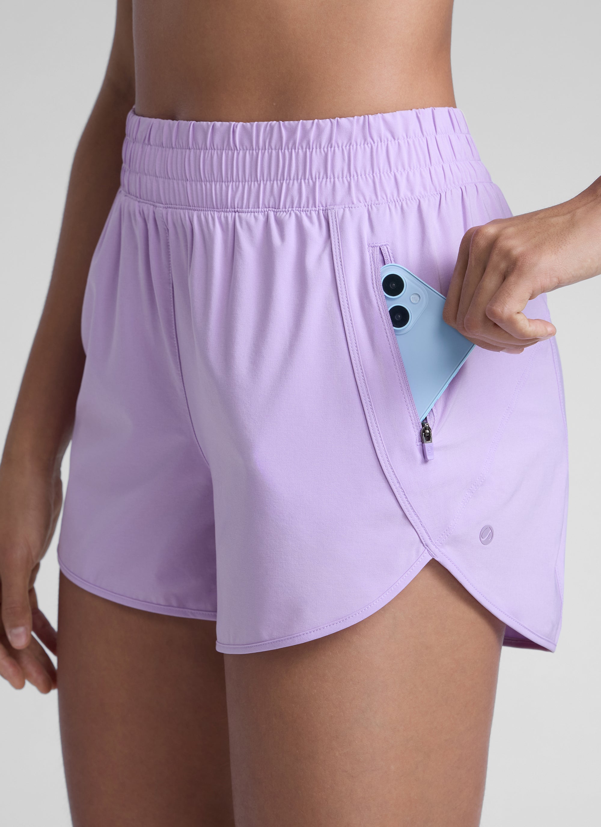 CRZ YOGA Women's Running High Waisted Mesh Lined Shorts 3'' Lilac @model_info:Dany