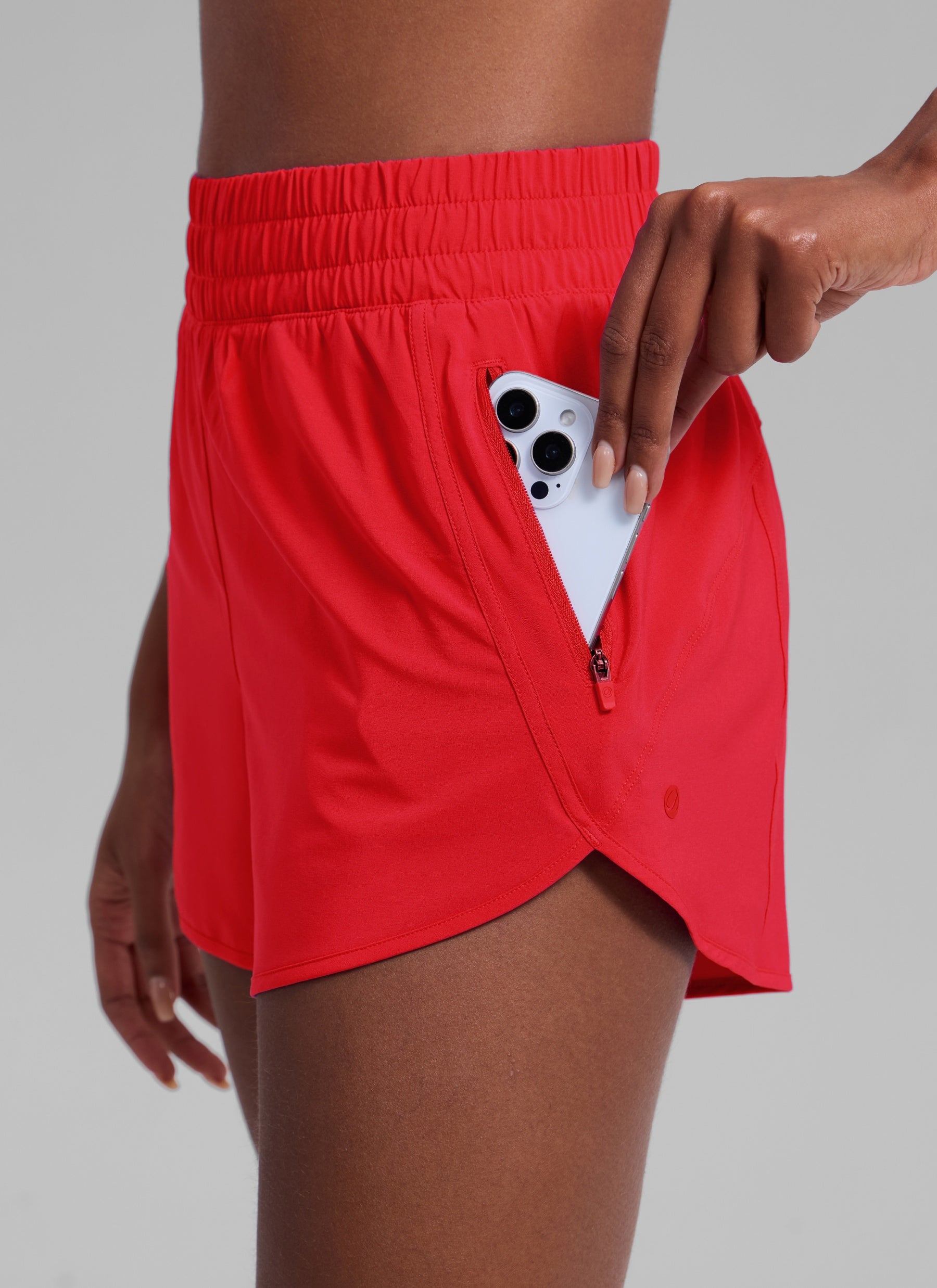 CRZ YOGA Women's Running High Waisted Mesh Lined Shorts 3'' Deep Red @model_info:Patrica