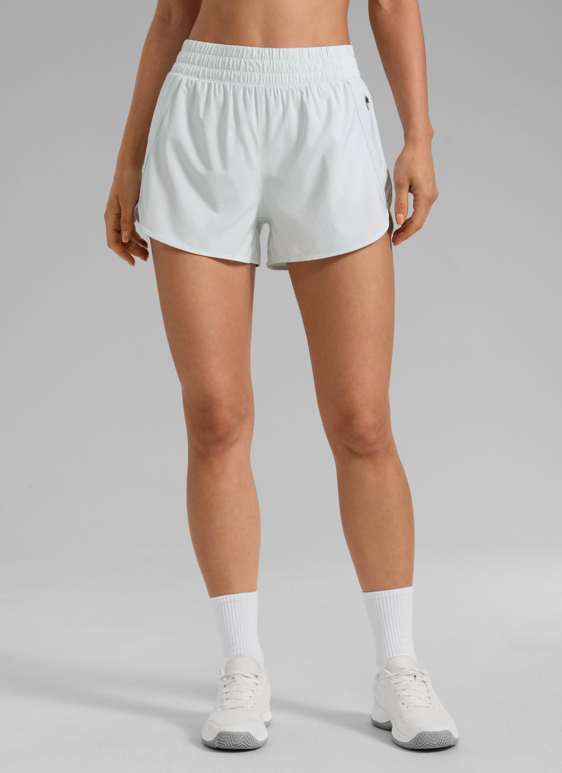 CRZ YOGA Women's Running High Waisted Mesh Lined Shorts 3'' Ocean Air @model_info:K