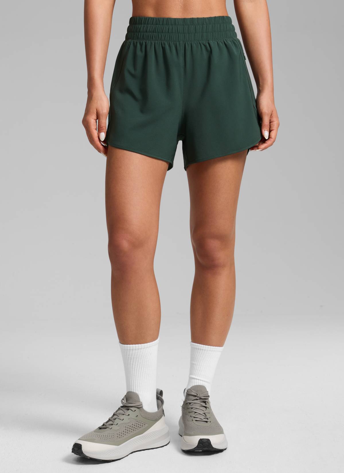 CRZ YOGA Women's Running High Waisted Mesh Lined Shorts 3'' Legend Green @model_info:Isidora
