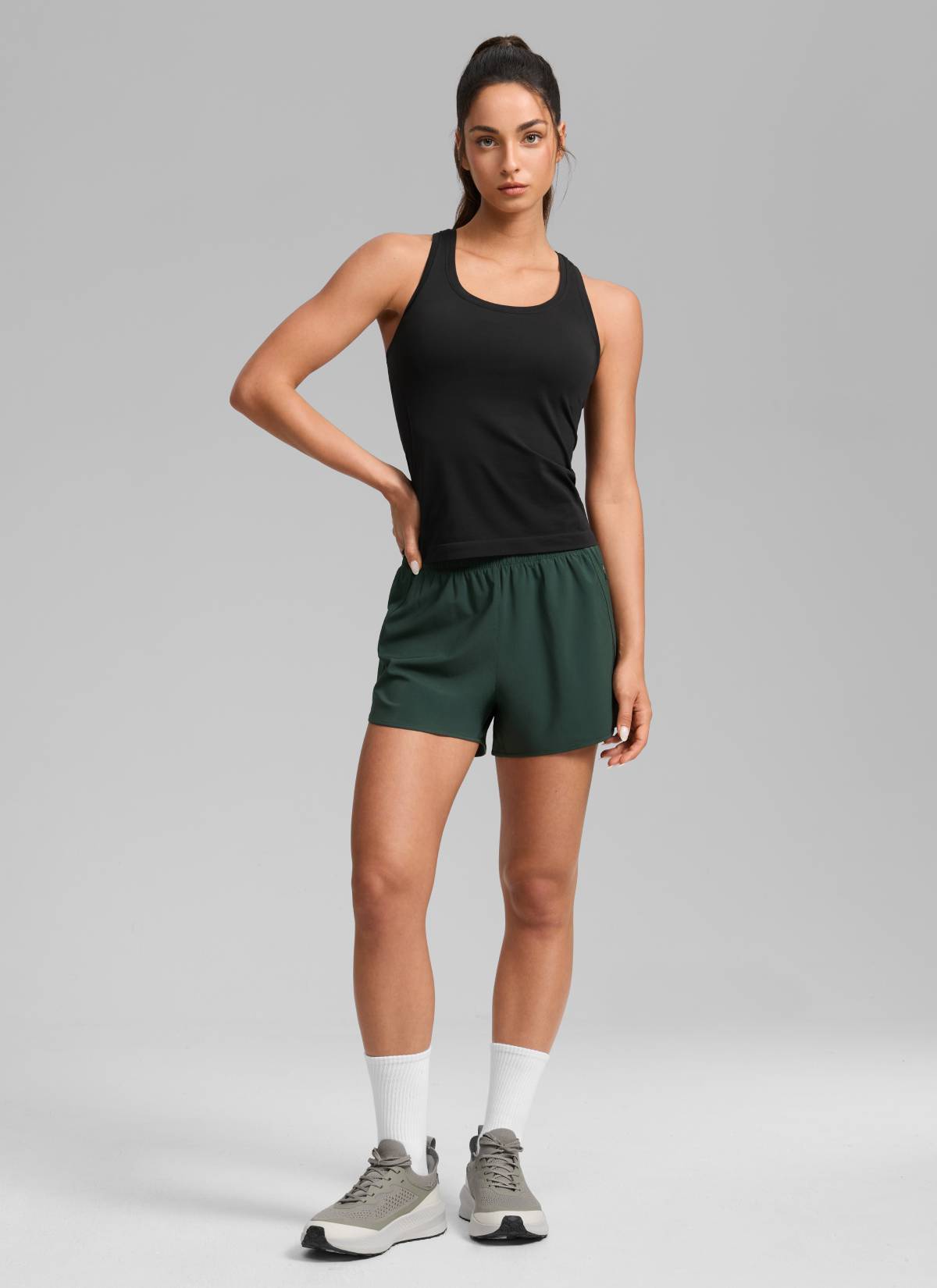 CRZ YOGA Women's Running High Waisted Mesh Lined Shorts 3'' Legend Green @model_info:Isidora
