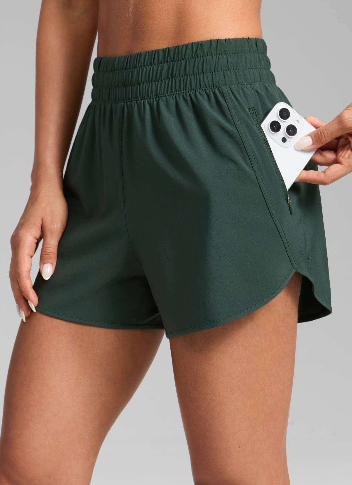 CRZ YOGA Women's Running High Waisted Mesh Lined Shorts 3'' Legend Green @model_info:Isidora