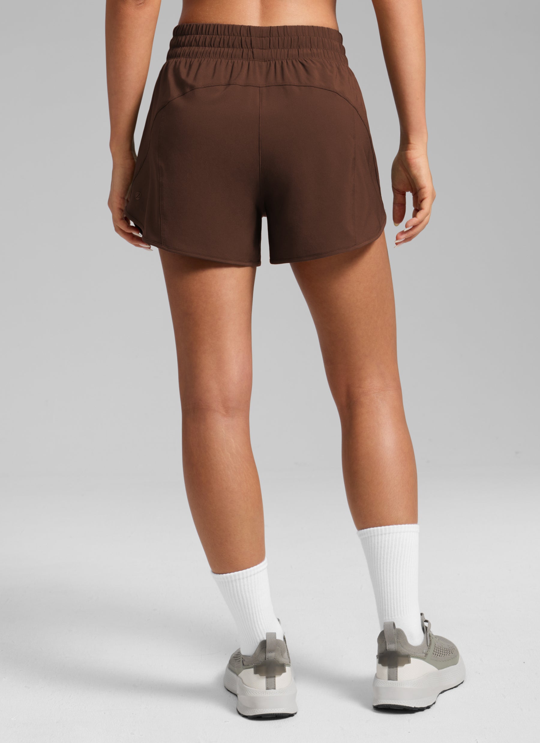 CRZ YOGA Women's Running High Waisted Mesh Lined Shorts 3'' Lava Brown @model_info:S2