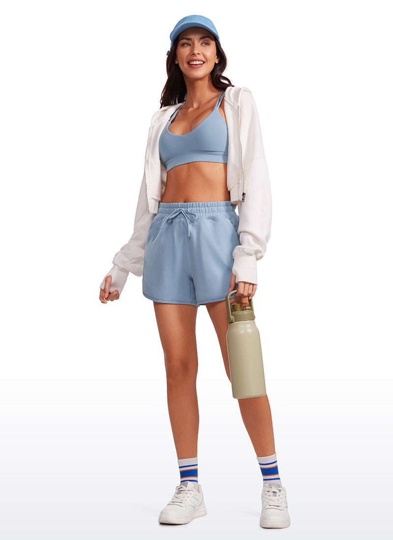 CRZ YOGA Womens Lounge French Terry Amenity Dolphin Sweat Shorts 3.5'' Cambric Blue @model_info:Vlada