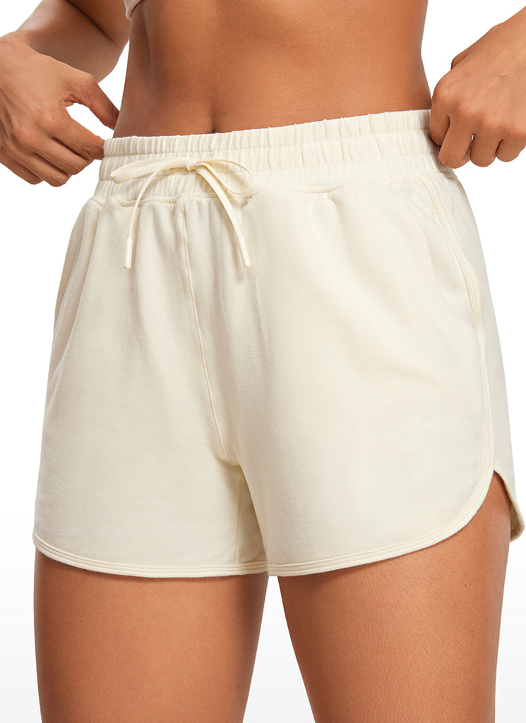 CRZ YOGA Womens Lounge French Terry Amenity Dolphin Sweat Shorts 3.5'' White Apricot