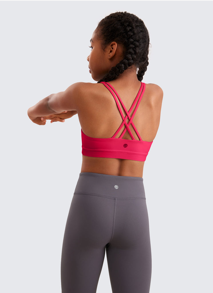 CRZ YOGA Girl's Active Sports Butterluxe Teens Strappy Bra Viva Magenta